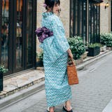 レディース 浴衣 単品 綿麻（10） ホワイト系 ブルー系 幾何学 変り立涌く | 京のおしゃれ屋  | 詳細画像3 