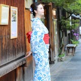 レディース 浴衣 単品 綿麻（23） ホワイト系 ブルー系 菊 | 京のおしゃれ屋  | 詳細画像1 