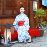 レディース 浴衣 単品 綿麻（23） ホワイト系 ブルー系 菊 | 京のおしゃれ屋  | 詳細画像3 