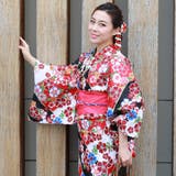 レディース 浴衣 単品 綿麻（26） ブラック系 桜 菊 | 京のおしゃれ屋  | 詳細画像1 