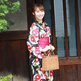 レディース 浴衣 単品 綿麻（27） ブラック系 椿 雪輪 | 京のおしゃれ屋  | 詳細画像1 