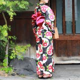 レディース 浴衣 単品 綿麻（27） ブラック系 椿 雪輪 | 京のおしゃれ屋  | 詳細画像3 