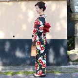 レディース 浴衣 単品 綿麻（27） ブラック系 椿 雪輪 | 京のおしゃれ屋  | 詳細画像4 