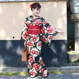 レディース 浴衣 単品 綿麻（27） ブラック系 椿 雪輪 | 京のおしゃれ屋  | 詳細画像5 