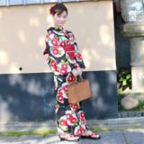 レディース 浴衣 単品 綿麻（27） ブラック系 椿 雪輪 | 京のおしゃれ屋  | 詳細画像6 