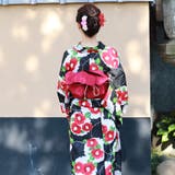 レディース 浴衣 単品 綿麻（27） ブラック系 椿 雪輪 | 京のおしゃれ屋  | 詳細画像7 