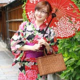 レディース 浴衣 単品 綿麻（28） ブラック系 七宝 牡丹 菊 | 京のおしゃれ屋  | 詳細画像1 