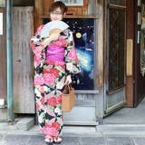 レディース 浴衣 単品 綿麻（28） ブラック系 七宝 牡丹 菊 | 京のおしゃれ屋  | 詳細画像2 