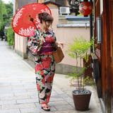 レディース 浴衣 単品 綿麻（28） ブラック系 七宝 牡丹 菊 | 京のおしゃれ屋  | 詳細画像3 