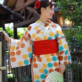 レディース 浴衣 単品 綿麻（34） ホワイト系 幾何学 水玉 | 京のおしゃれ屋  | 詳細画像1 