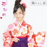 二尺袖着物 京都「花ひめ」 ２点セット 梅ちらし赤 ジュニア 伊達衿付 | 京のおしゃれ屋  | 詳細画像1 