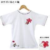 05.ホワイト/ねこ×梅 | レディース 刺繍 ちりめん 和柄 Tシャツ 白 黒 | 京のおしゃれ屋
