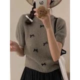 グレー | リボン バレエコア パフスリーブ ニットT | SHOPLIST OUTLET