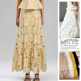 スカート ロング丈 可愛い 花柄 刺繍 カジュアル ウエストゴム ボリューム | LATTE | 詳細画像1 