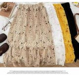 スカート ロング丈 可愛い 花柄 刺繍 カジュアル ウエストゴム ボリューム | LATTE | 詳細画像4 