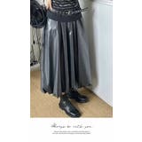 ロングスカート 膝下 Aライン ウエストゴム ボリューム ゆったり 薄PU | LATTE | 詳細画像3