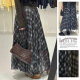 ロングスカート ひざ下 Aライン チェック ウエストゴム ボリューム レース | LATTE | 詳細画像1 