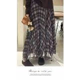 ロングスカート ひざ下 Aライン チェック ウエストゴム ボリューム レース | LATTE | 詳細画像4 