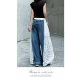 ワイドパンツ 膝下 リラックスデニム ゆったり ウエストゴム 無地 レース | LATTE | 詳細画像3 