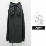 GRAY | ボトムス ロングスカート 膝下 ひざ下 Aライン リラックス リボン付き | LATTE
