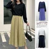 ワンピース 長袖 ラウンドネック ワンピース ロング丈 秋冬 フリル デート | LATTE | 詳細画像1