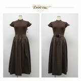 ワンピース 重ね着 ロング丈 膝下 高級 半袖  ベルト付き 配色 | LATTE | 詳細画像7 