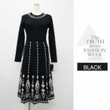 ワンピース 重ね着 ロング丈 膝下 長袖 ニット パール付き  暖かい | LATTE | 詳細画像12 