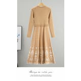 ワンピース 重ね着 ロング丈 膝下 長袖 ニット パール付き  暖かい | LATTE | 詳細画像4 