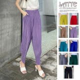 ワイドパンツ ロング 膝下 ひざ下 プリーツパンツ ゆったり ウエストゴム | LATTE | 詳細画像1 