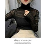 ハイネック トップス 肌隠し レース 透け感 インナー 無地 長袖 シースルー | LATTE | 詳細画像3