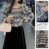 トップス チェック 長袖 秋冬 散歩 配色 デート シャーリング ブラウス | LATTE | 詳細画像1 