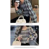 トップス チェック 長袖 秋冬 散歩 配色 デート シャーリング ブラウス | LATTE | 詳細画像3 