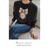 長袖 ナチュラル リボン プリント Tシャツ 長袖 秋冬スタンダード | LATTE | 詳細画像4 