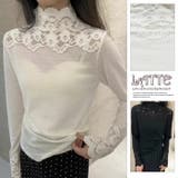 ハイネック トップス トップス レース お花 インナー 無地 長袖 | LATTE | 詳細画像1