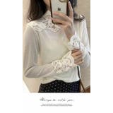 ハイネック トップス トップス レース お花 インナー 無地 長袖 | LATTE | 詳細画像2
