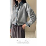 アウター カーディガン ニット 秋冬  もこもこ 長袖 デニム ニット 配色 | LATTE | 詳細画像2 