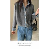 アウター カーディガン ニット 秋冬  もこもこ 長袖 デニム ニット 配色 | LATTE | 詳細画像3 