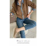 アウター カーディガン ニット 秋冬  もこもこ 長袖 デニム ニット 配色 | LATTE | 詳細画像5 