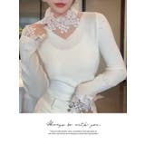 ハイネック レース お花 無地 長袖 レイヤード シンプル 袖レース | LATTE | 詳細画像2