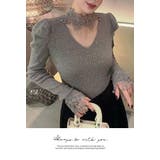 ハイネック レース お花 無地 長袖 レイヤード シンプル 袖レース | LATTE | 詳細画像3