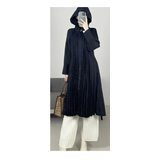 BLACK | アウター ジャケット プリーツ 膝下 長袖 無地 フリーサイズ コート | LATTE