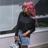 ブラック | ボートネックバック英字カッティングTシャツ | LAYLA