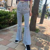 ライトブルー | フロントポケット裾フリンジフレアデニムパンツ レディースファッション通販 ハイウ… | LAYLA