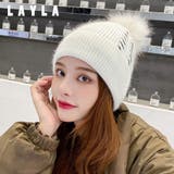 アイボリー | ぽんぽん付サイドステッチニット帽 ファッション通販 女性 | LAYLA