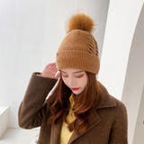 ブラウン | ぽんぽん付サイドステッチニット帽 ファッション通販 女性 | LAYLA