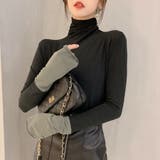 ブラック×カーキ | 袖くしゅ配色ハイネックカットソー ファッション通販 女性 | LAYLA