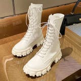 ホワイト | トレンド 流行 レディース 厚底レースアップブーツ 韓国ファッション 韓国 | cici bella