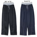 ウエスト配色 デニム見え ワイドパンツ スウェットパンツ | Leggy&Paggy | 詳細画像10 