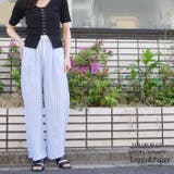 ブルー | ギンガムチェック タックワイドパンツ | Leggy&Paggy