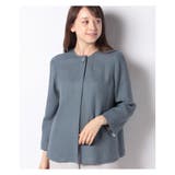 サックス | ノーカラーワンボタンジャケット | Leilian PLUS HOUSE